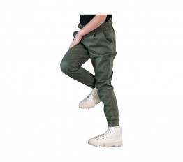 MashMnie camouflage Spodnie z falbanką w pasie khaki (tkanina)