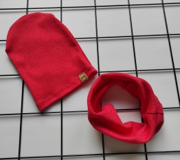 Czapka + komin prążek koral melanż MIMI