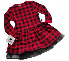 Sukienka Czerwona Krata z tiulem Style Kids