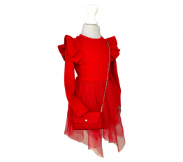 Sukienka czerwień z tiulowym dołem +torebka 