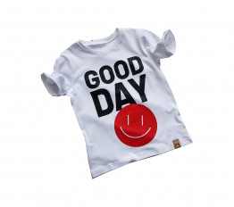 T-Shirt Good Day biel z czerwienią MIMI 