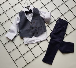 Komplet elegancki z kamizelką granat