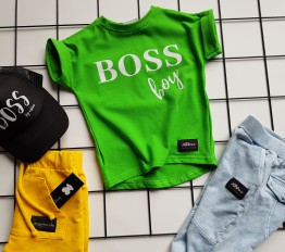 T-shirt nietoperka Boss Boy kontrastowa zieleń mikoo