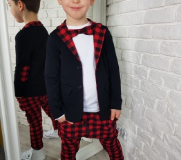 Marynarka z dresówki czerń z czerwoną kratą Style Kids 