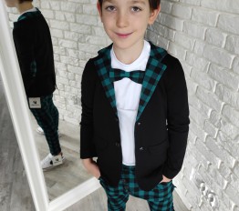 Marynarka z dresówki czerń + butelkowa krata Style Kids