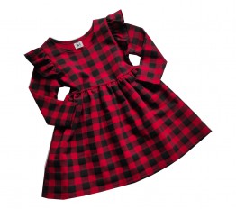 Sukienka czerwona krata z falbankami Style Kids