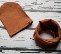 Czapka + komin prążek brąz MIMI