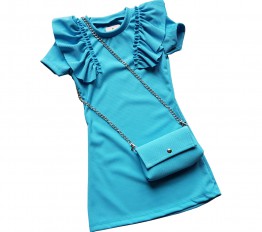 Sukienka prążek z torebką błękit