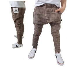 Spodnie eleganckie z dresówki beżowa krata Style Kids