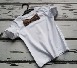 T-shirt elegancki z muchą w beżową kratę Style Kids