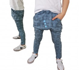 Spodnie eleganckie z dresówki błekitna krata Style Kids