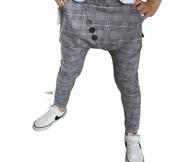 Spodnie eleganckie z dresówki szara krata Style Kids