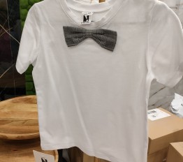 T-shirt elegancki z muchą w szarą kratę Style Kids