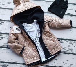 Kurtka parka pikowana przejściowa uszy Mickey beżowa