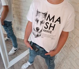 MashMnie T-SHIRT WOLF BIAŁY