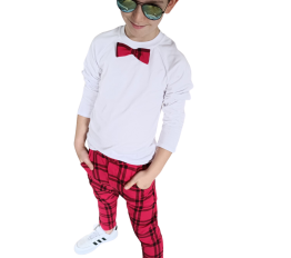 Bluzeczka elegancka z muchą podwójna krata czerwień Style Kids