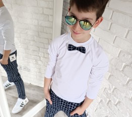 Bluzeczka elegancka z muchą kratka granat Style Kids