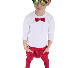 Bluzeczka elegancka z muchą kratka czerwień Style Kids