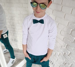 Bluzeczka elegancka z muchą kratka zieleń Style Kids
