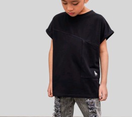 MashMnie T-SHIRT Z KIESZONKĄ WOLF CZARNY