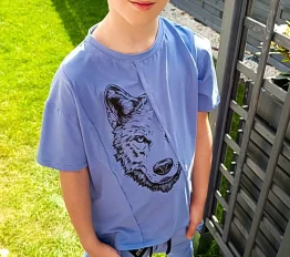 MashMnie T-SHIRT Geo WOLF NIEBIESKI