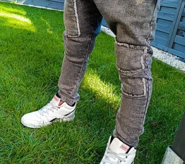 MashMnie SPODNIE jeansowe grafitowe z łatami