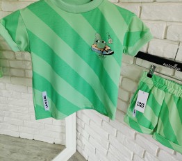 T-Shirt LOOSE BLUZZ paski zielone