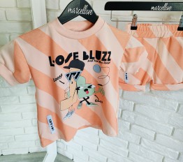 T-Shirt LOOSE BLUZZ paski pomarańczowe