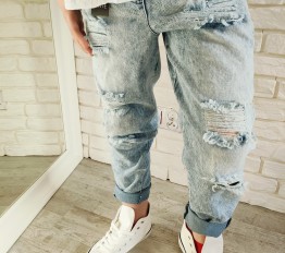 MashMnie spodnie  boyfriend unisex jasno niebieskie 