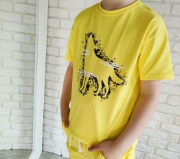 MashMnie Feel The Wild Drop 2 T-Shirt Wolf żółty