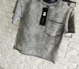 T-Shirt Despacito dekatyzowany oversize z kieszenią szary