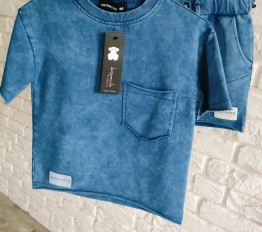 T-Shirt Despacito dekatyzowany oversize z kieszenią niebieski