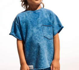 T-Shirt Despacito dekatyzowany oversize z kieszenią niebieski