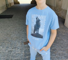 MashMnie With Wolves T-Shirt Niebieski