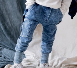 Spodnie bojówki dekatyzowane jeans blue NUNU