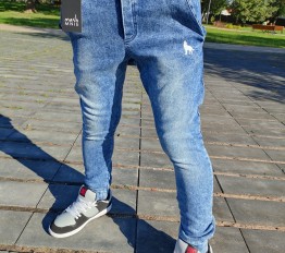 MashMnie With Wolves Drop 2 Spodnie slim jeansowe dzianina niebieskie