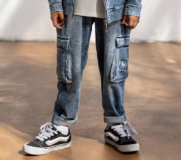 MashMnie With Wolves Drop 2 Spodnie bojówki jeansowe niebieskie