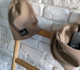 Mashmnie Zestaw czapka + komin beżowy