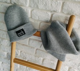 Komplet zimowy Mashmnie czapka + komin szary
