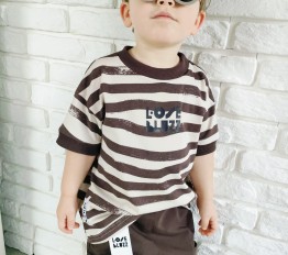 T-Shirt LOOSE BLUZZ Paski Brązowe