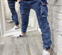 Bojówki jeans ice dye navy blue Mimi