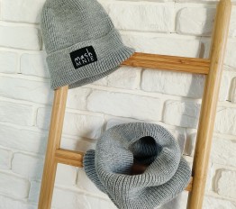 Komplet zimowy Mashmnie czapka + komin szary