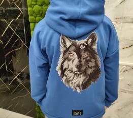 MashMnie With Wolves Drop 3 bluza z kapturem chabrowa