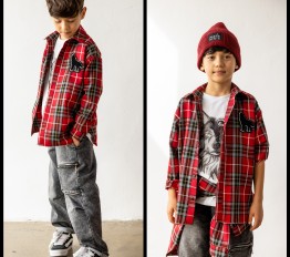 MashMnie With Wolves Drop 3 koszula z naszywką w kratę czerwoną