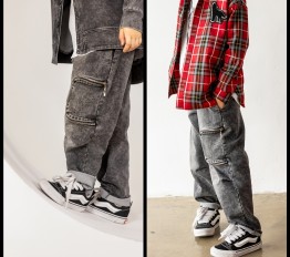 MashMnie With Wolves Drop 3 Spodnie jeansowe grafitowe