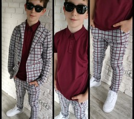 All For Kids Garnitur Chłopięcy 3w1 – Kompletny Zestaw Szaro-bordowa krata