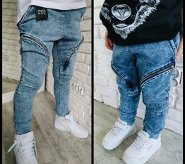 MashMnie spodnie jeansowe z dzianiny kieszenie niebieskie