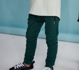 Spodnie bawełniane Despacito ze wstawkami butelkowa zieleń