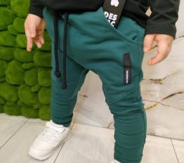 Spodnie bawełniane Despacito ze wstawkami butelkowa zieleń