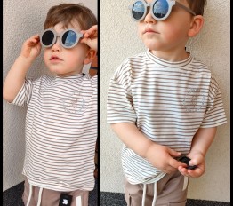 T-shirt 'stripes' z logo 'despacito' beż